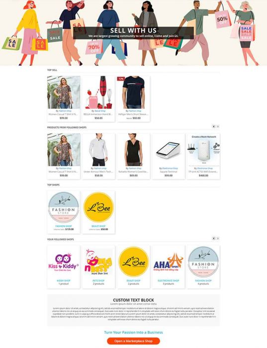 Magento 2 multi-vendor marketplace home page